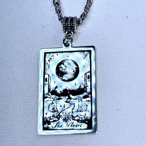 Handmade Unisex “The Moon” Tarot Card Pendant On Stainless Steel Curb Chain Boho